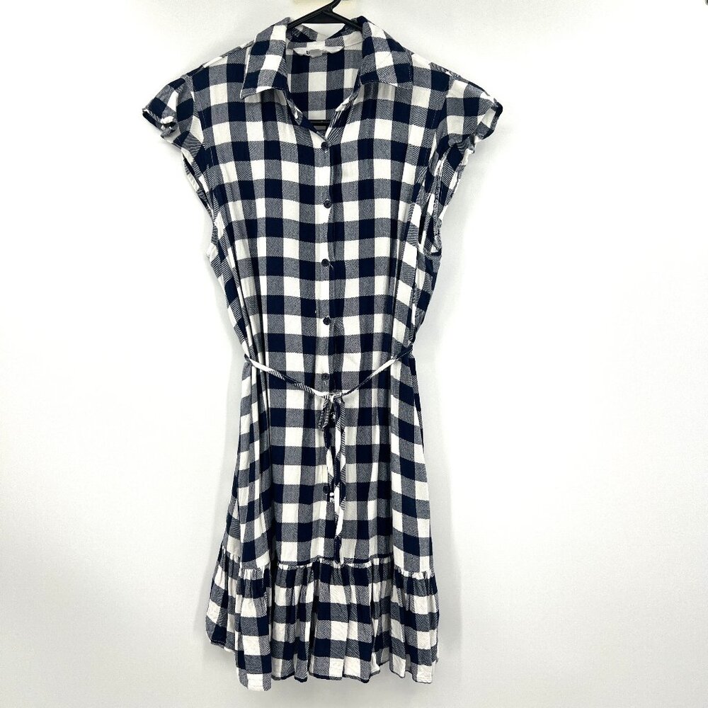 BB Dakota Navy White Plaid Flannel Button Front Dress Women's XS